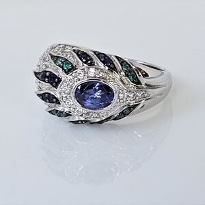 Authentic Victoria Wieck Peacock Ring 14k White Gold Vermeil Size 9!